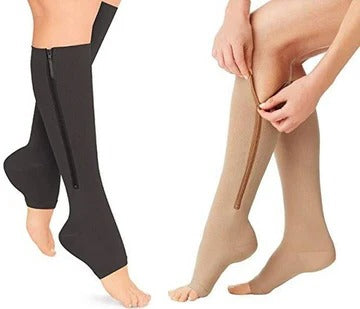 Compression Socks with Side Zipper and Open Toe Design, 20-30 mmHg All Vera Mart