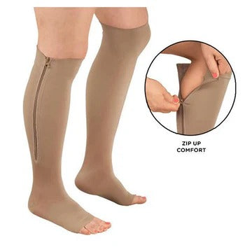 Compression Socks with Side Zipper and Open Toe Design, 20-30 mmHg All Vera Mart