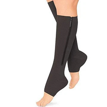 Compression Socks with Side Zipper and Open Toe Design, 20-30 mmHg All Vera Mart
