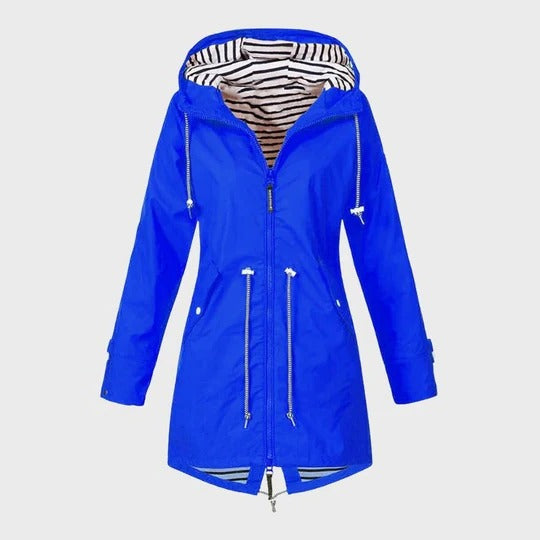 Extended Rain Jacket with Adjustable Hood and Side Pockets