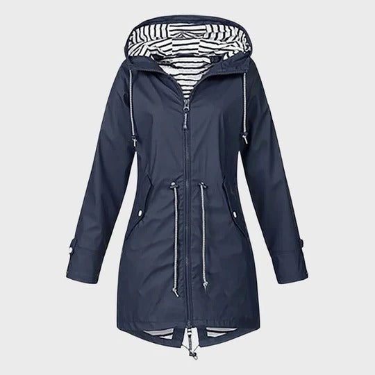 Extended Rain Jacket with Adjustable Hood and Side Pockets