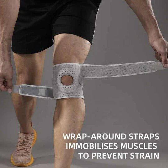 Knee Support Brace with Side Stabilizers and Alignment Ring, Open Front Design