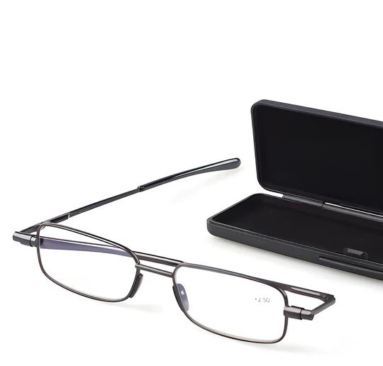 Folding Reading Glasses with 90-Degree Hinge and Slim Carrying Case