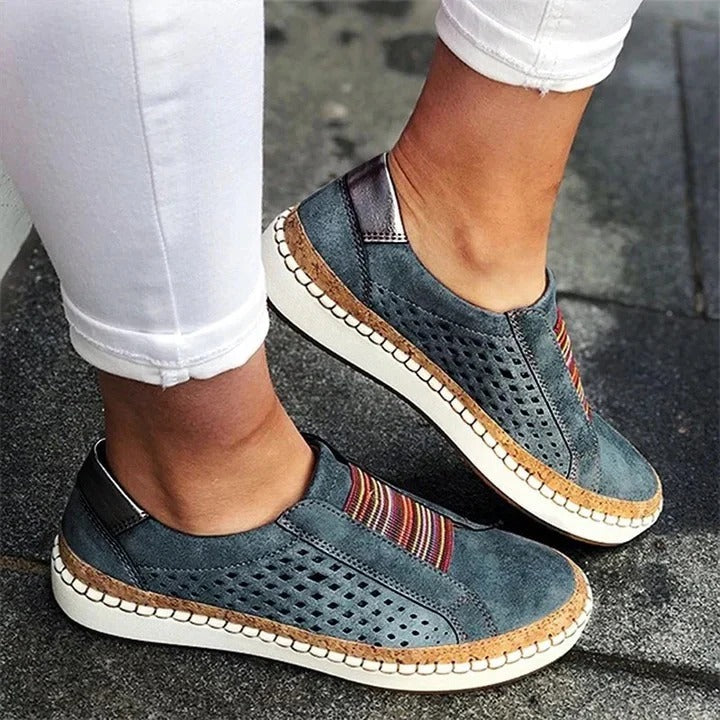 Women's Slip-On Sneakers with Breathable Upper and Toe Clasp, Flat Bottom Sole All Vera Mart
