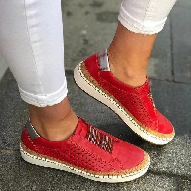 Women's Slip-On Sneakers with Breathable Upper and Toe Clasp, Flat Bottom Sole All Vera Mart
