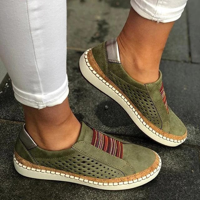 Women's Slip-On Sneakers with Breathable Upper and Toe Clasp, Flat Bottom Sole All Vera Mart