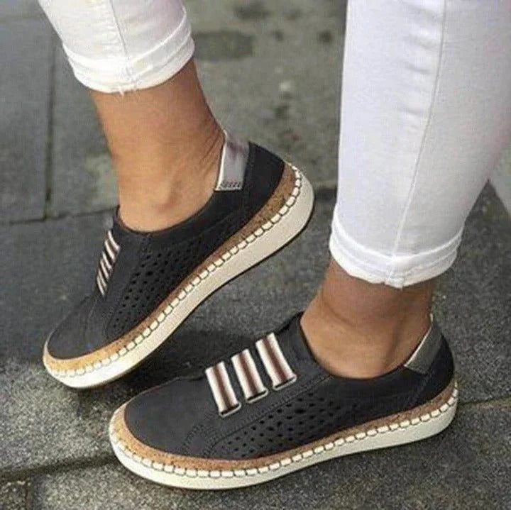 Women's Slip-On Sneakers with Breathable Upper and Toe Clasp, Flat Bottom Sole All Vera Mart