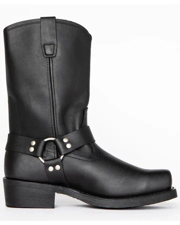 Men's 11 Inch Slip On Harness Boots with Silver Rivets and Non Slip Sole