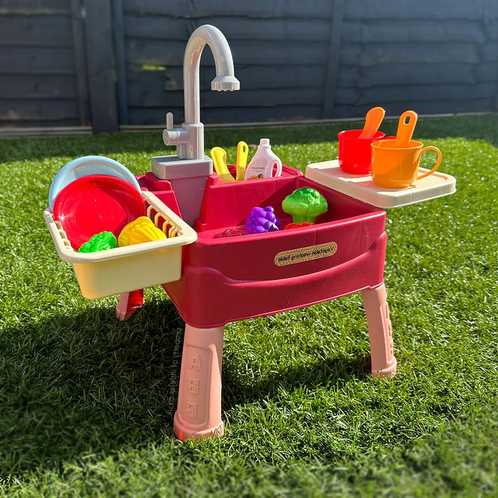 Kids' Play Sink with Battery-Powered Tap and 19 Accessories, Removable Legs