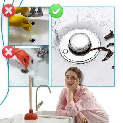 Pop Up Sink Stopper with Dual Layer Silicone Seal and Built-in Filter Basket