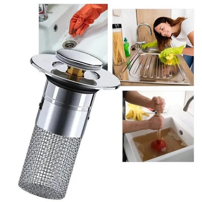 Pop Up Sink Stopper with Dual Layer Silicone Seal and Built-in Filter Basket