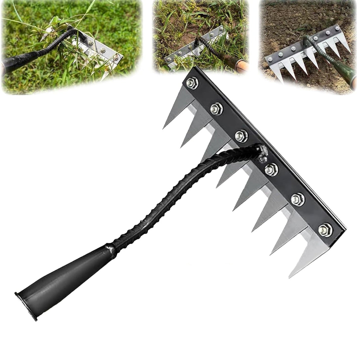 Carbon Steel Weeding Rake Head with Soft Grip and Multiple Tooth Options