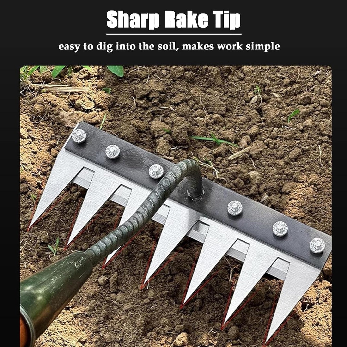 Carbon Steel Weeding Rake Head with Soft Grip and Multiple Tooth Options