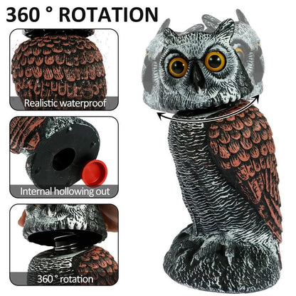 Owl Decoy Set of 2 with 360 Degree Rotating Head and Fillable Base for Garden and Patio
