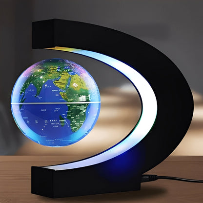 Levitating Globe with LED Ring Light and Silent 360 Degree Rotation
