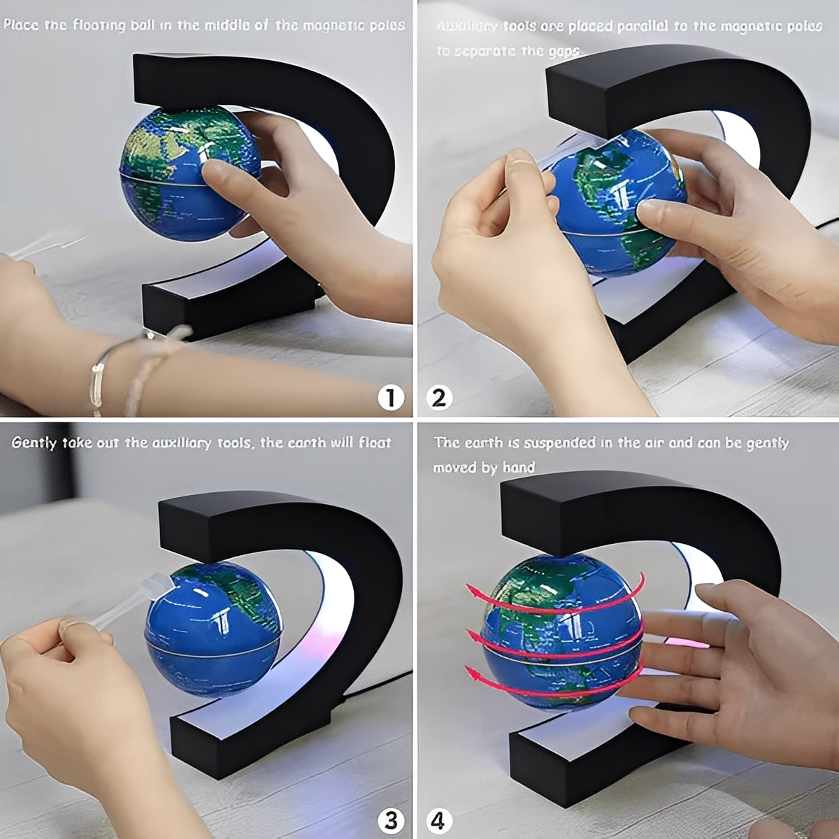 Levitating Globe with LED Ring Light and Silent 360 Degree Rotation