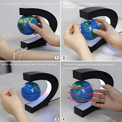 Levitating Globe with LED Ring Light and Silent 360 Degree Rotation