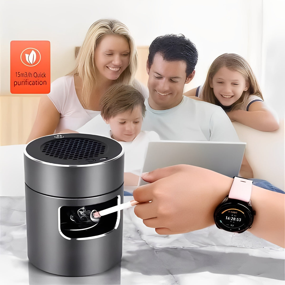 Portable Rechargeable Ashtray with 3 Speed Fan and HEPA Filter for Home and Car