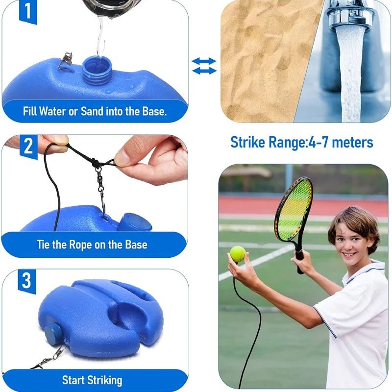 Tennis Ball Trainer with Adjustable Rebound Cord and PE Base for Solo Practice