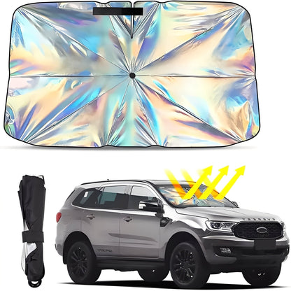Foldable Windshield Sun Shade with Reflective Coated Fabric and Metal Frame, UV Protection