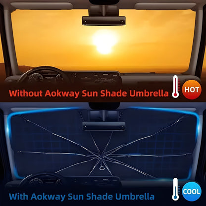 Foldable Windshield Sun Shade with Reflective Coated Fabric and Metal Frame, UV Protection
