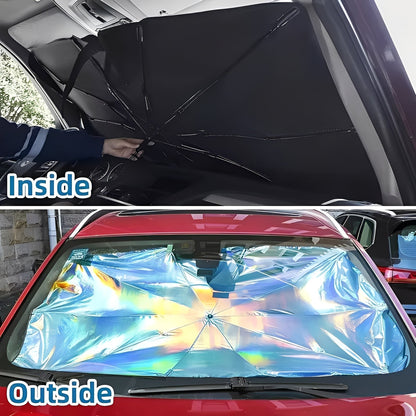 Foldable Windshield Sun Shade with Reflective Coated Fabric and Metal Frame, UV Protection