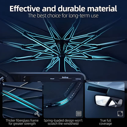 Foldable Windshield Sun Shade with Reflective Coated Fabric and Metal Frame, UV Protection