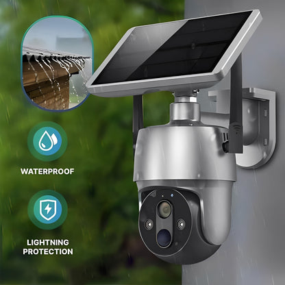 Solar Powered Wireless Security Camera with 355 Degree Rotation and Color Night Vision for Outdoor Use
