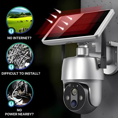 Solar Powered Wireless Security Camera with 355 Degree Rotation and Color Night Vision for Outdoor Use
