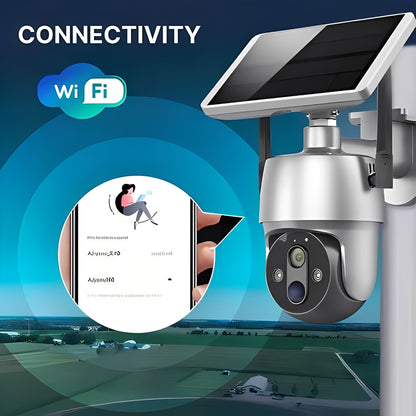 Solar Powered Wireless Security Camera with 355 Degree Rotation and Color Night Vision for Outdoor Use