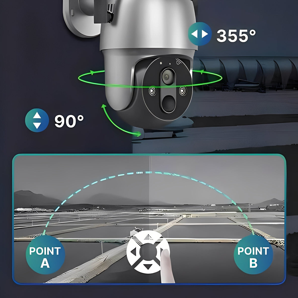 Solar Powered Wireless Security Camera with 355 Degree Rotation and Color Night Vision for Outdoor Use