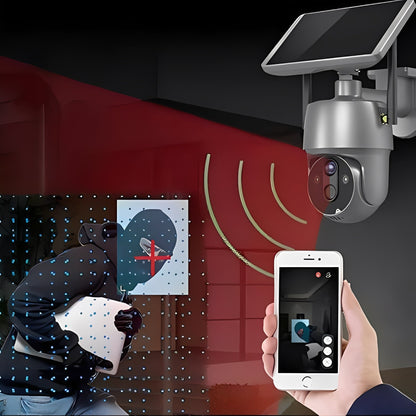 Solar Powered Wireless Security Camera with 355 Degree Rotation and Color Night Vision for Outdoor Use
