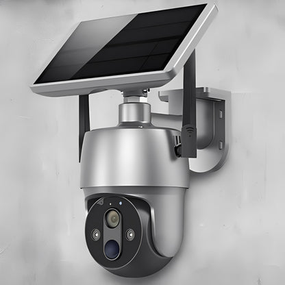 Solar Powered Wireless Security Camera with 355 Degree Rotation and Color Night Vision for Outdoor Use