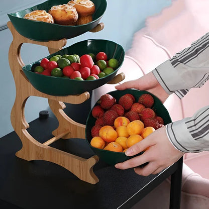 Multi Tier Wooden Serving Tray with Removable Plastic Trays and Open Air Design