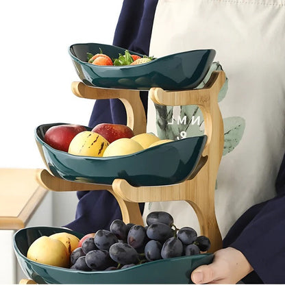 Multi Tier Wooden Serving Tray with Removable Plastic Trays and Open Air Design