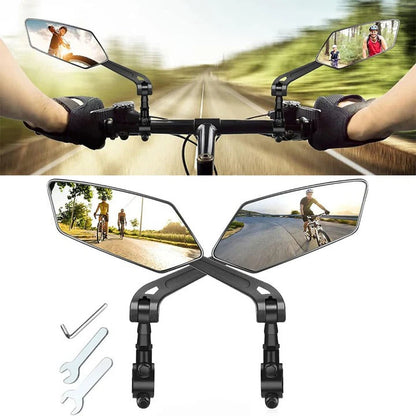 Adjustable Bike Mirrors with 360-Degree Rotation and Flat Glass, Foldable Design