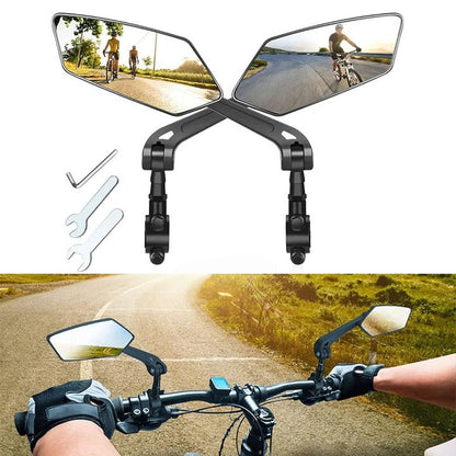 Adjustable Bike Mirrors with 360-Degree Rotation and Flat Glass, Foldable Design