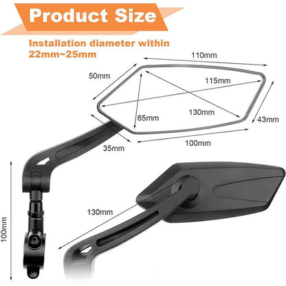 Adjustable Bike Mirrors with 360-Degree Rotation and Flat Glass, Foldable Design