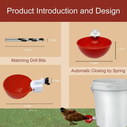 Chicken Waterer Cup Set with Gravity Spring Valve and Dual Rubber Seal, 10 Pack