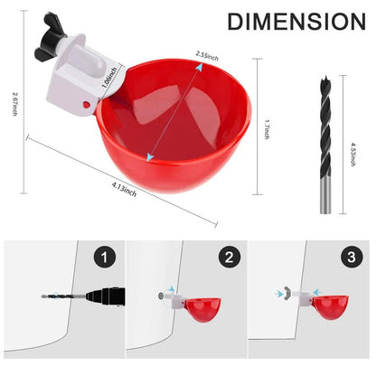 Chicken Waterer Cup Set with Gravity Spring Valve and Dual Rubber Seal, 10 Pack