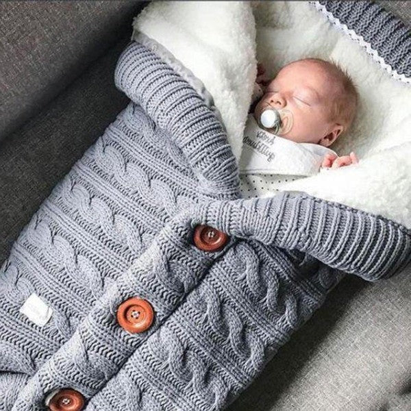 Baby Blanket with Fleece Interior and Knitted Linen Exterior, Stroller Cover