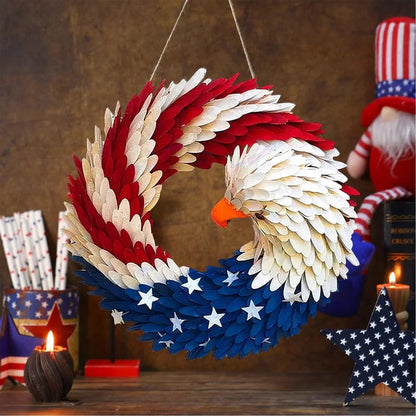 Wooden Patriotic Door Sign with Eagle and Star Design, 12 Inch Round