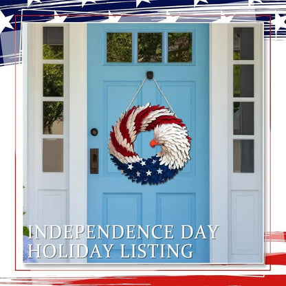 Wooden Patriotic Door Sign with Eagle and Star Design, 12 Inch Round