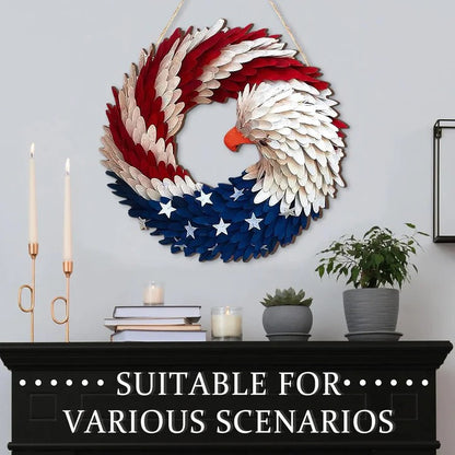 Wooden Patriotic Door Sign with Eagle and Star Design, 12 Inch Round