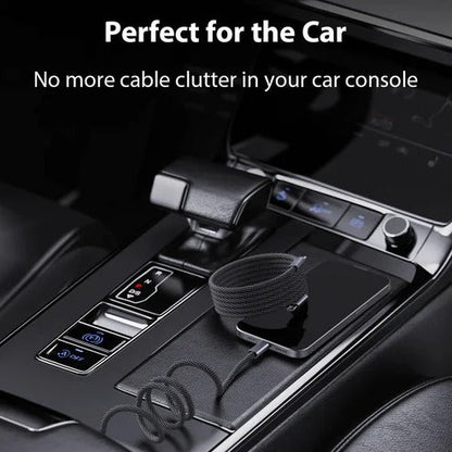 Self-Coiling Charging Cable with Interchangeable Tips and Braided Construction, 3.3ft