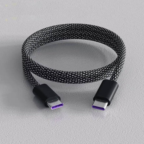 Self-Coiling Charging Cable with Interchangeable Tips and Braided Construction, 3.3ft
