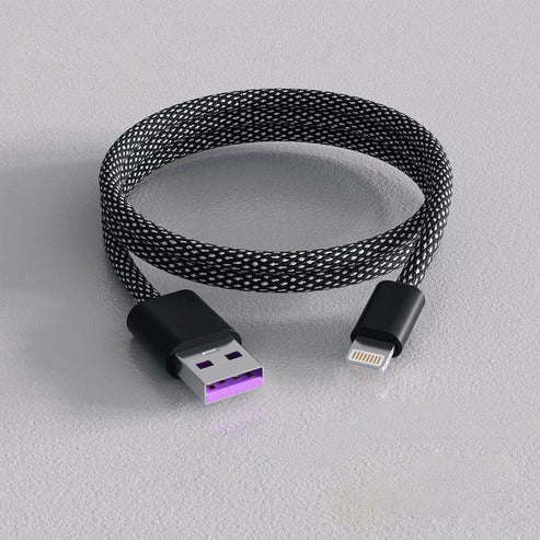 Self-Coiling Charging Cable with Interchangeable Tips and Braided Construction, 3.3ft