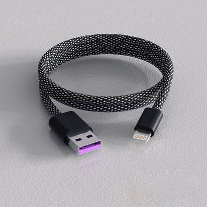 Self-Coiling Charging Cable with Interchangeable Tips and Braided Construction, 3.3ft