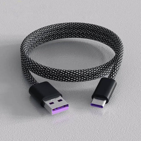 Self-Coiling Charging Cable with Interchangeable Tips and Braided Construction, 3.3ft