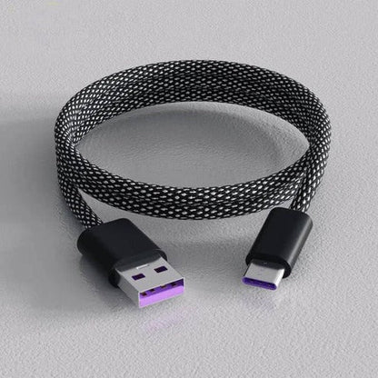 Self-Coiling Charging Cable with Interchangeable Tips and Braided Construction, 3.3ft